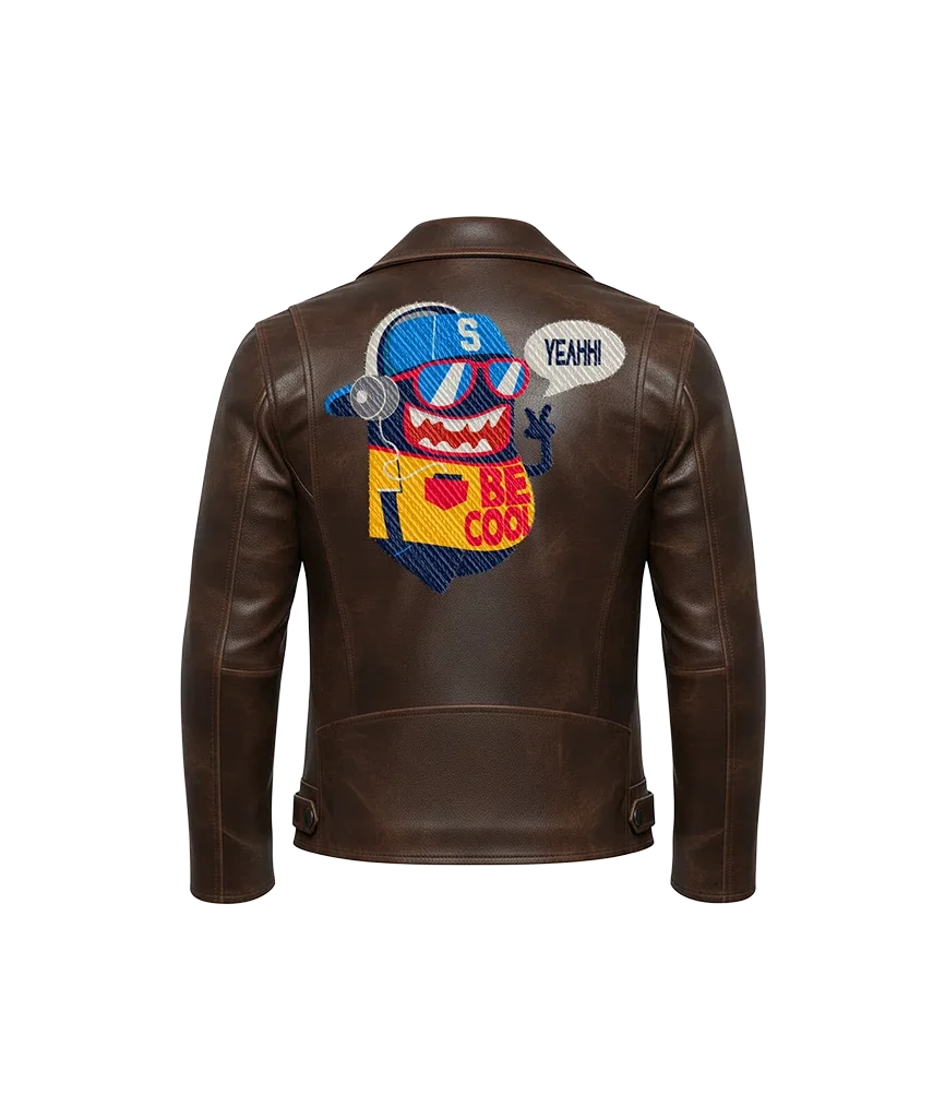 Be Cool DJ Monster Cartoon Mascot Leather Moto Jacket