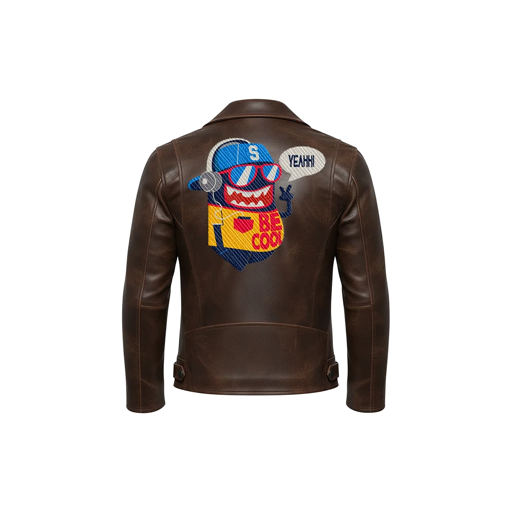 Be Cool DJ Monster Cartoon Mascot Leather Moto Jacket