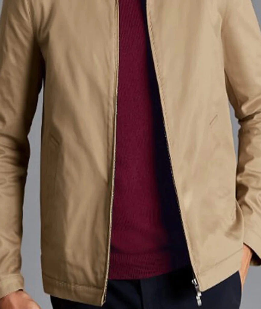 Men’s Classic Beige Cotton Harrington Zip Jacket