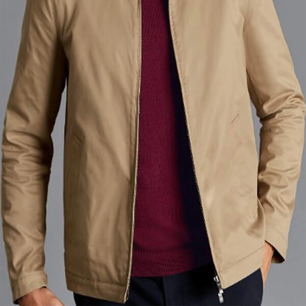 Men’s Classic Beige Cotton Harrington Zip Jacket