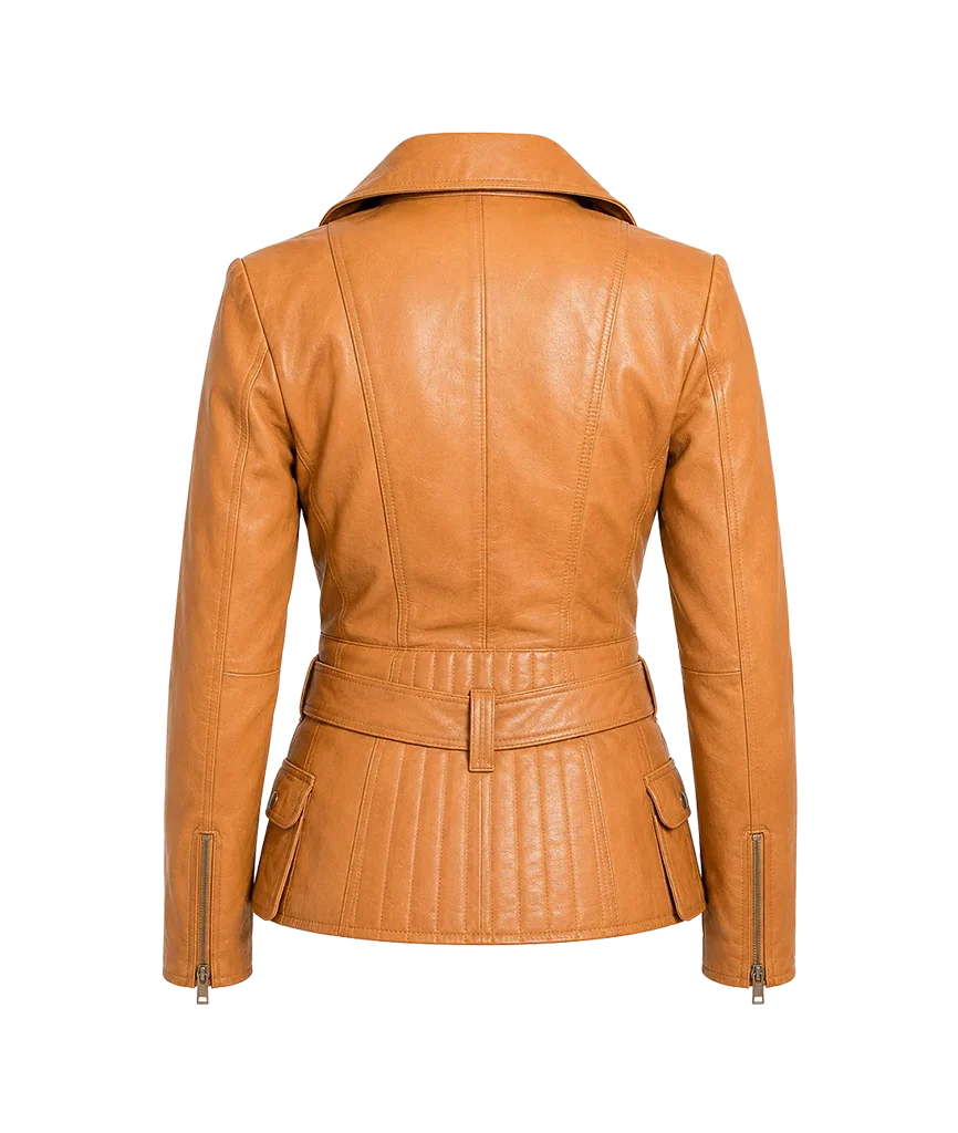 Women’s Belted Asymmetrical Leather Moto Jacket