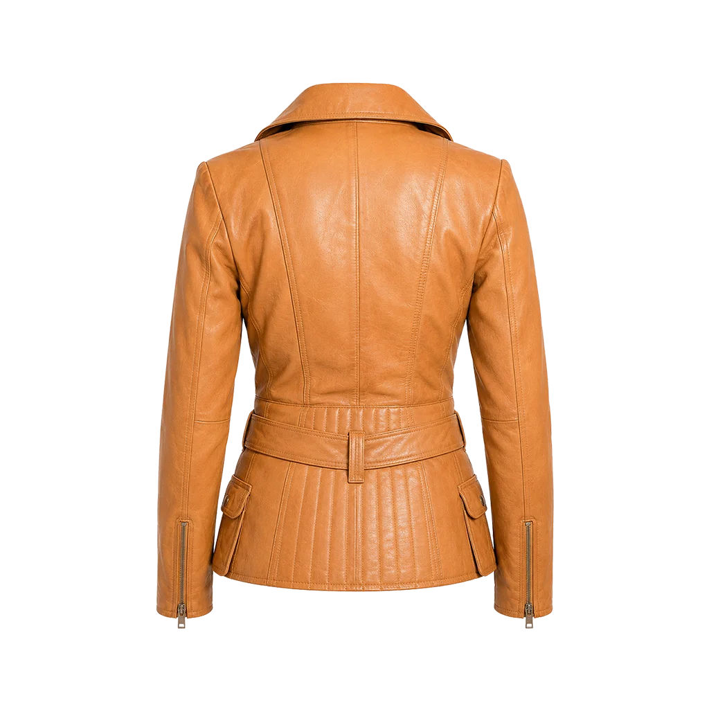 Women’s Belted Asymmetrical Leather Moto Jacket