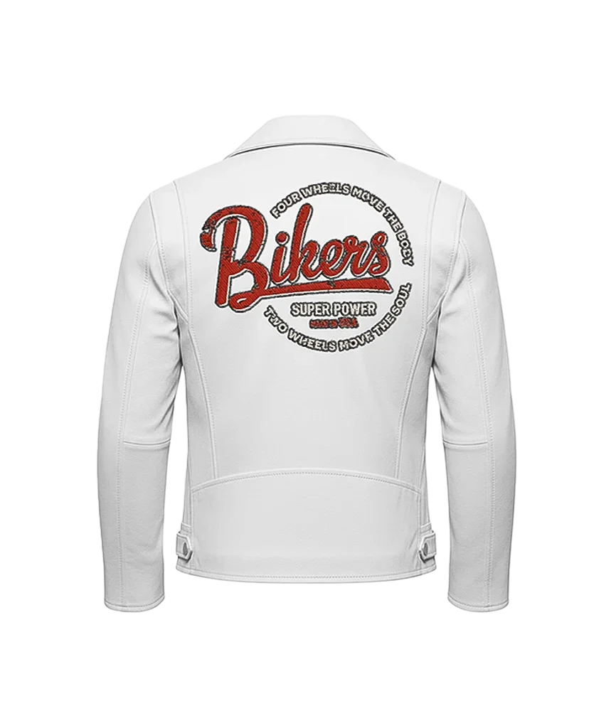Bikers Super Power Embroidered Leather Moto Jacket