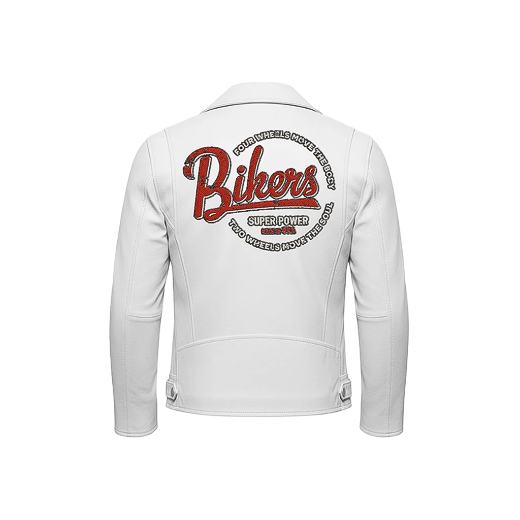 Bikers Super Power Embroidered Leather Moto Jacket