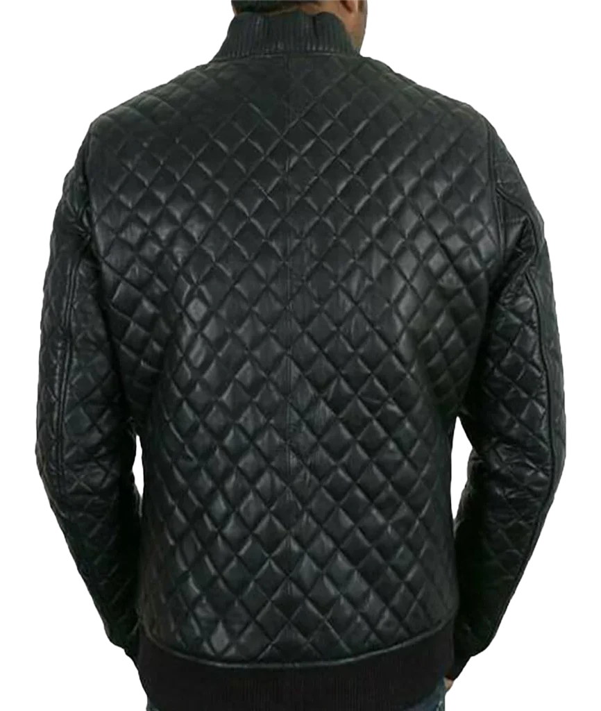 Men’s Black Diamond Quilted Leather Bomber Jacket