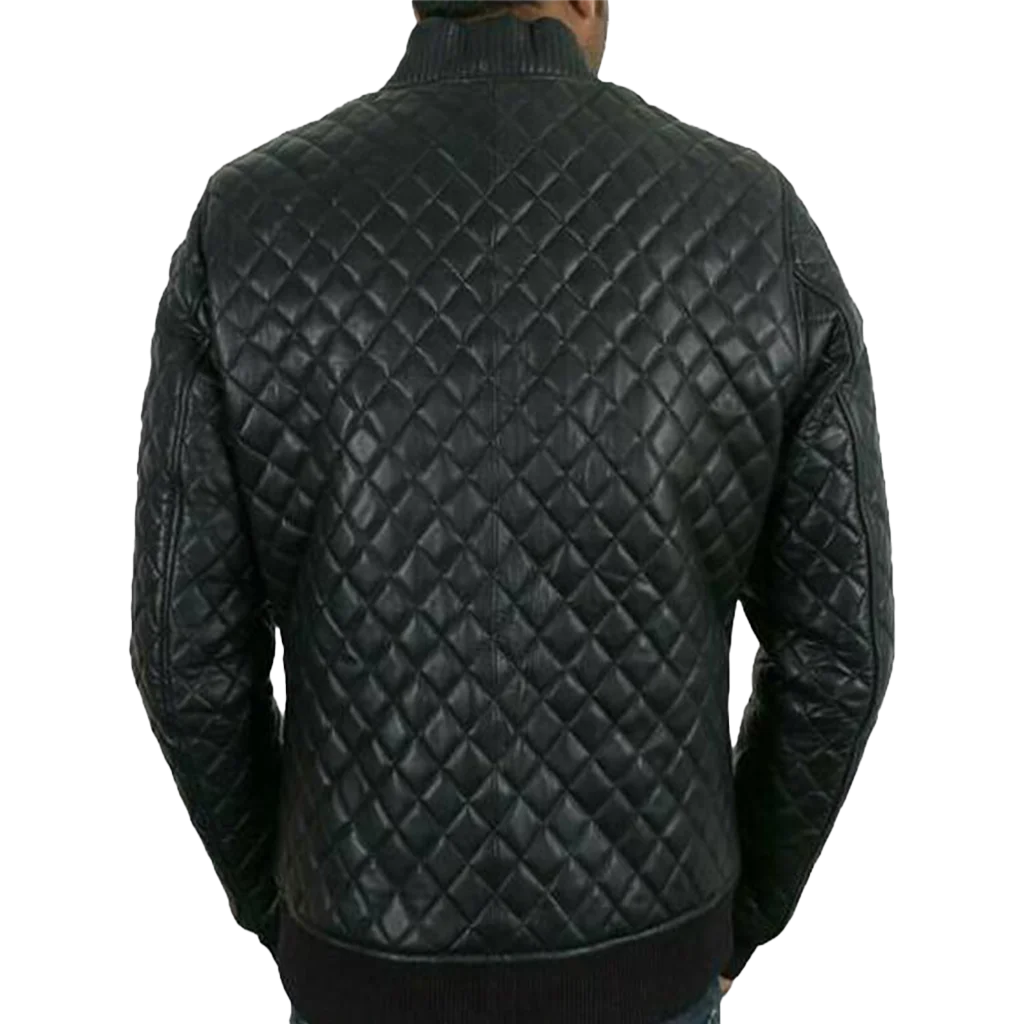 Men’s Black Diamond Quilted Leather Bomber Jacket