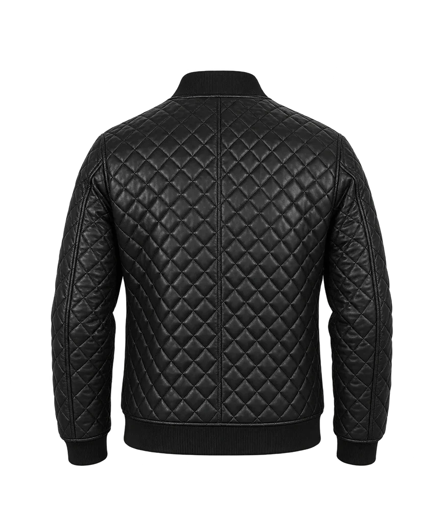 Men’s Black Diamond Quilted Leather Bomber Jacket