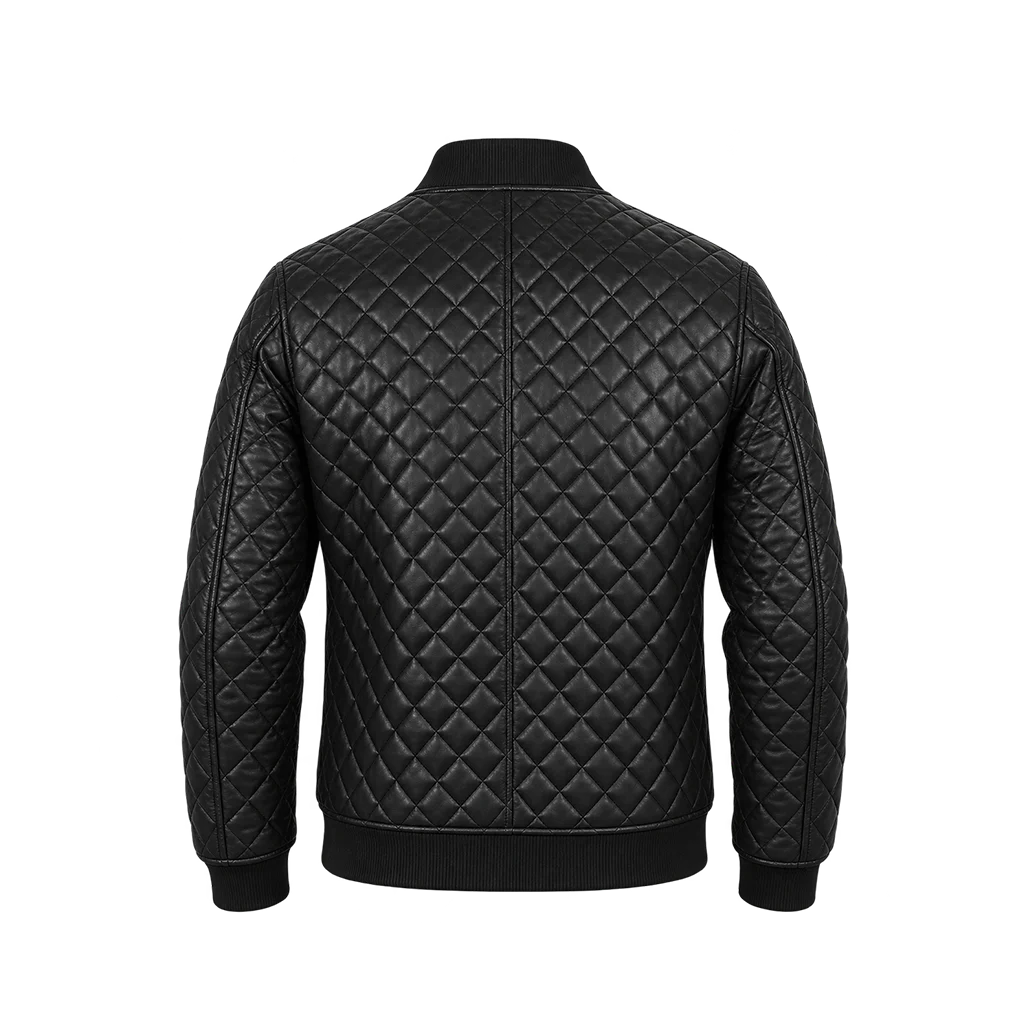 Men’s Black Diamond Quilted Leather Bomber Jacket