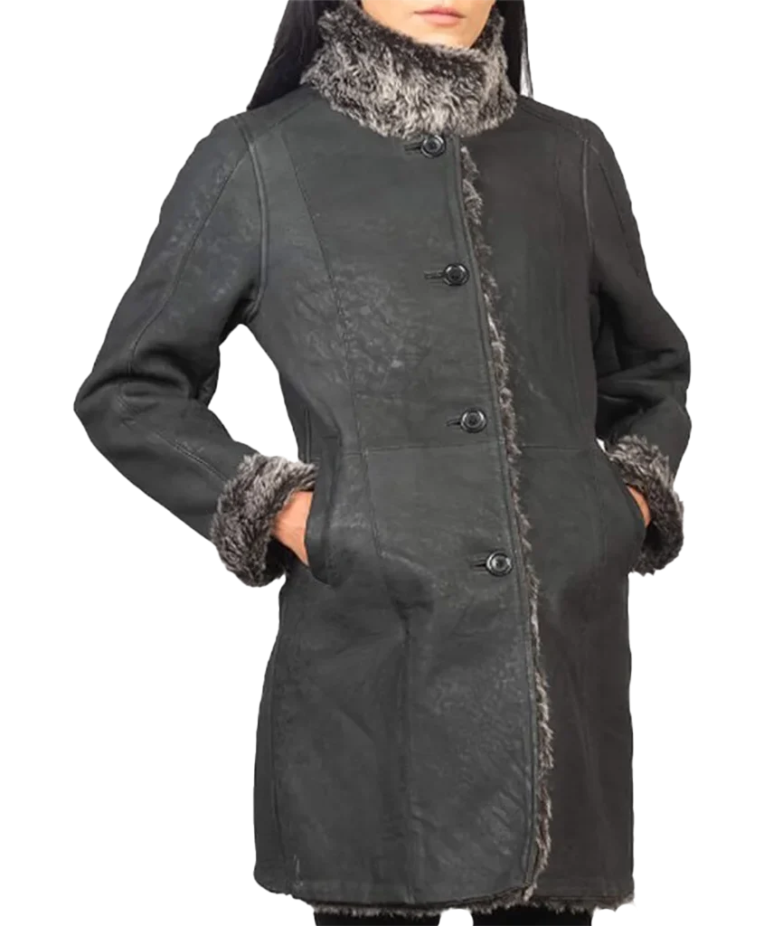 Women’s Black Faux Shearling Mid-Length Coat