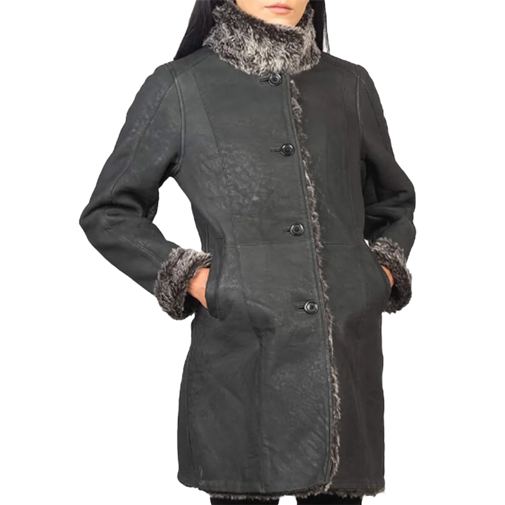 Women’s Black Faux Shearling Mid-Length Coat
