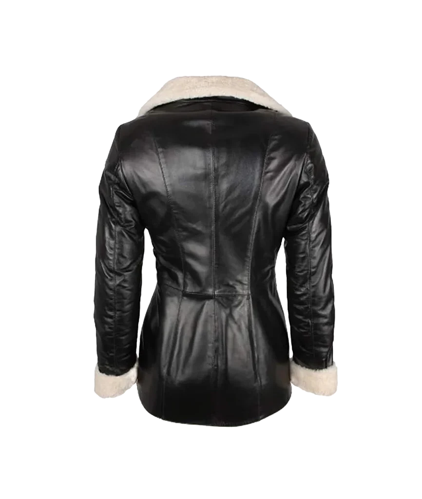 Women’s Black Leather Faux Shearling Lined Coat