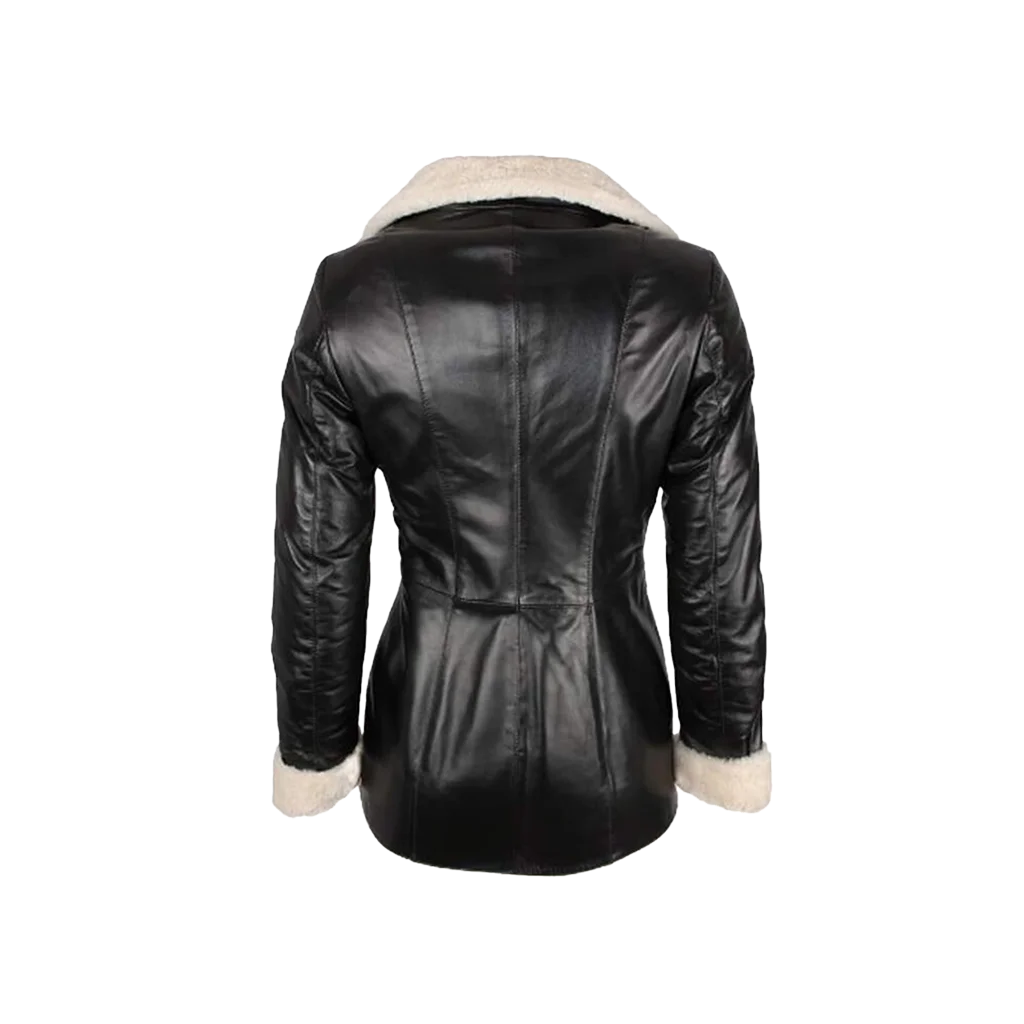 Women’s Black Leather Faux Shearling Lined Coat