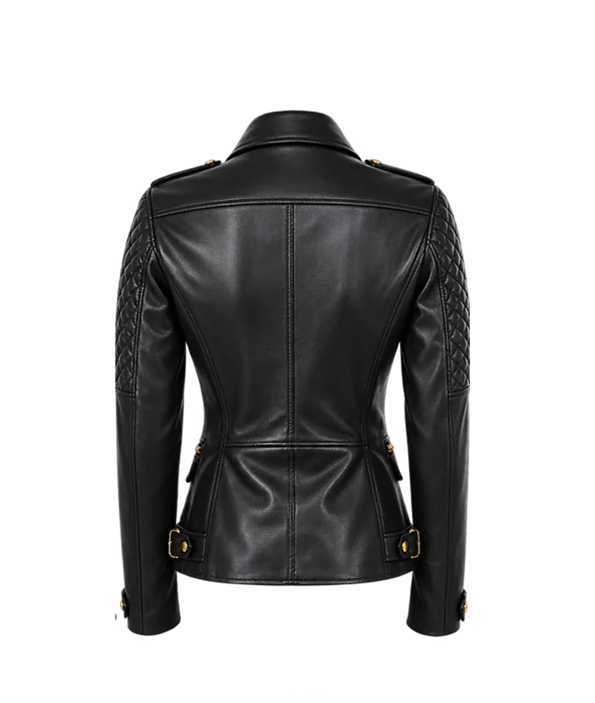 Women’s Black Quilted Sleeve Leather Moto Jacket