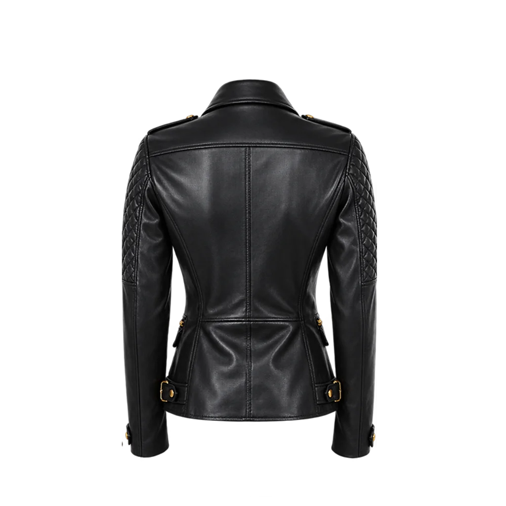 Women’s Black Quilted Sleeve Leather Moto Jacket