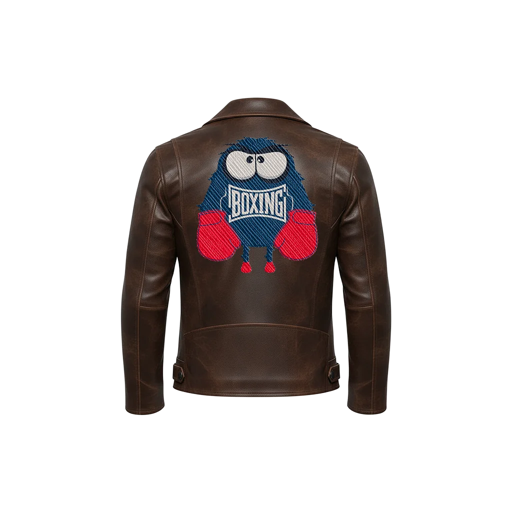 Boxing Monster Cartoon Mascot Embroidered Leather Jacket