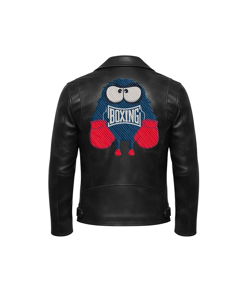 Boxing Monster Cartoon Mascot Embroidered Leather Jacket