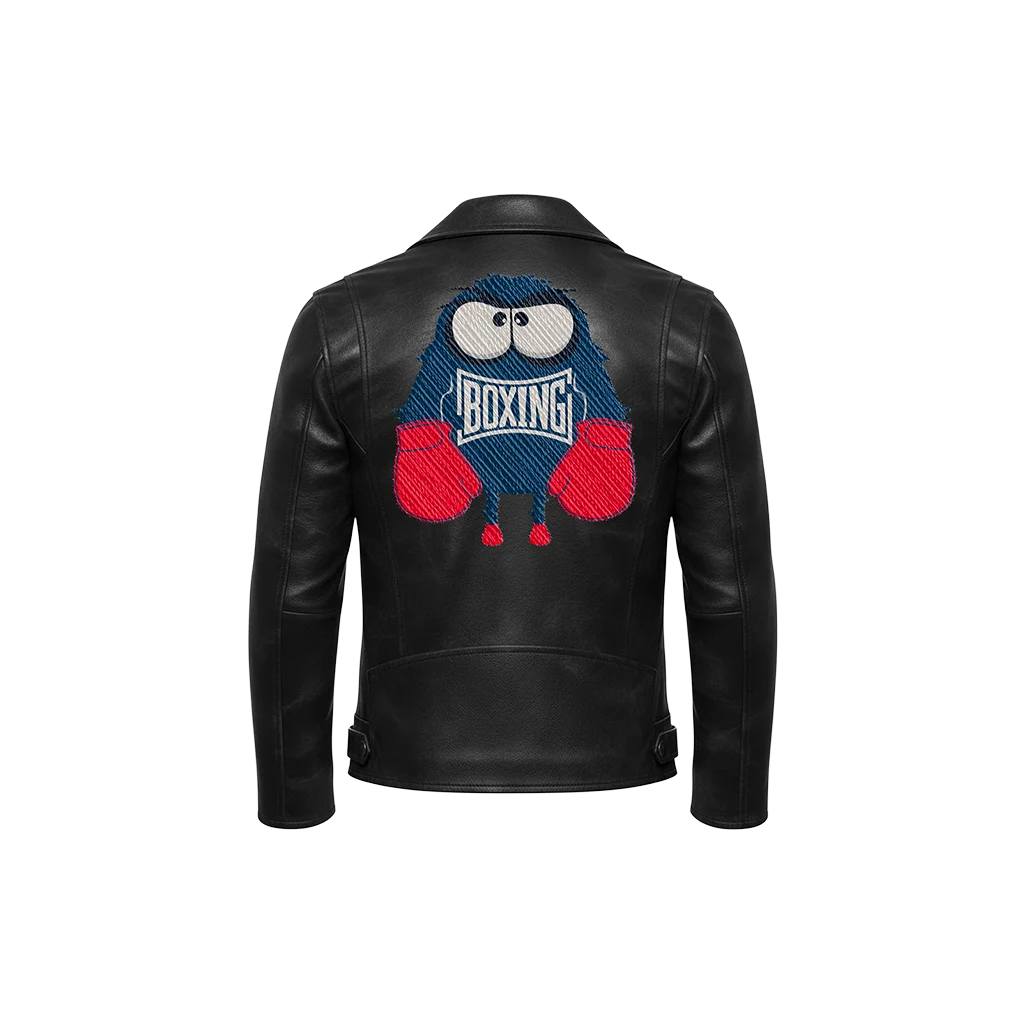 Boxing Monster Cartoon Mascot Embroidered Leather Jacket