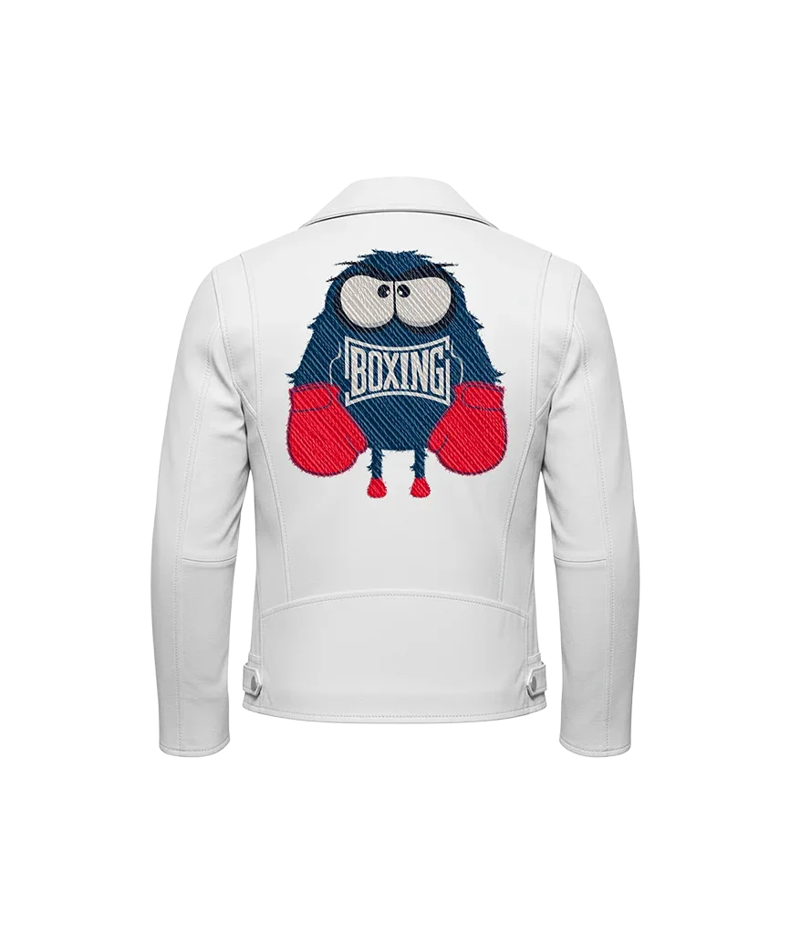 Boxing Monster Cartoon Mascot Embroidered Leather Jacket