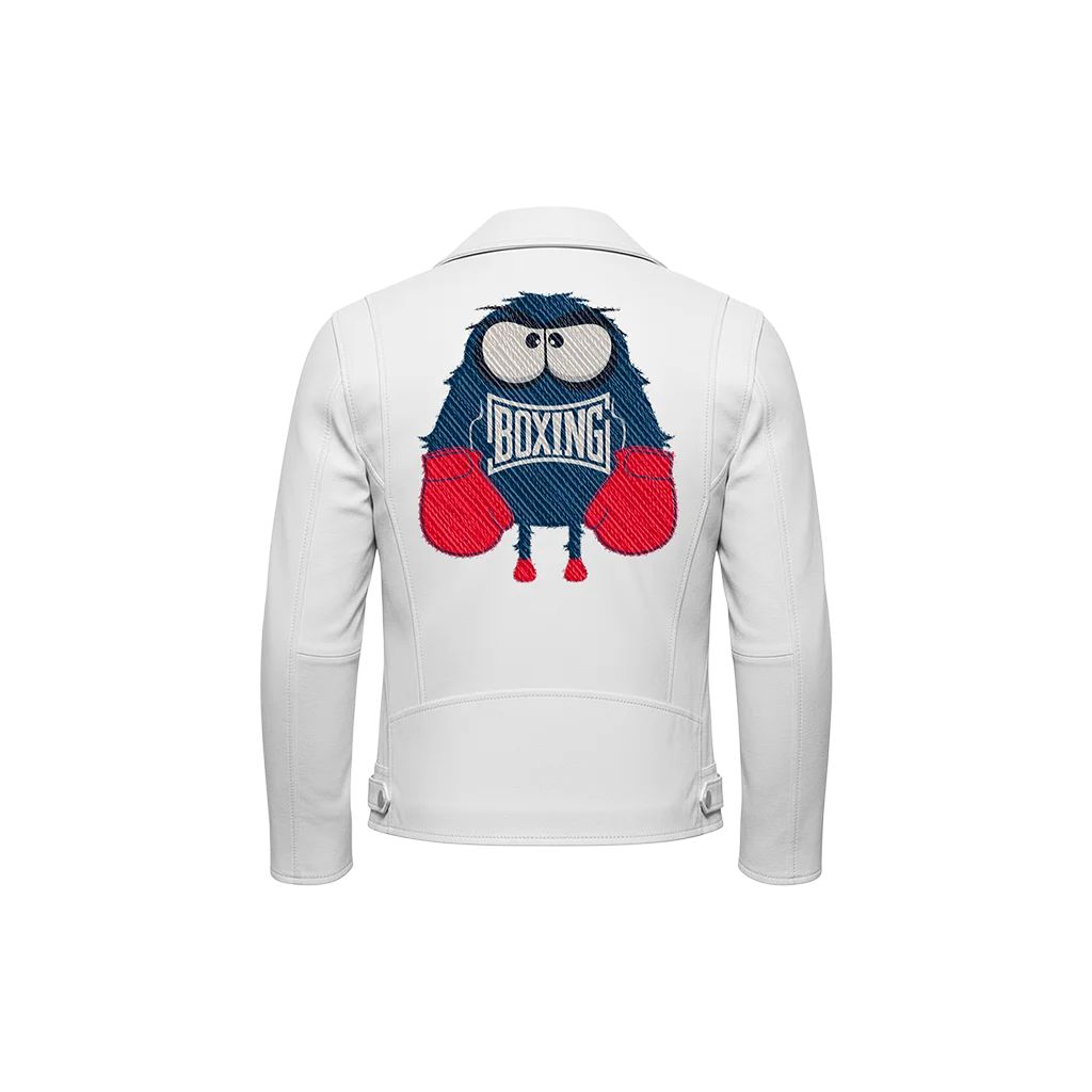 Boxing Monster Cartoon Mascot Embroidered Leather Jacket