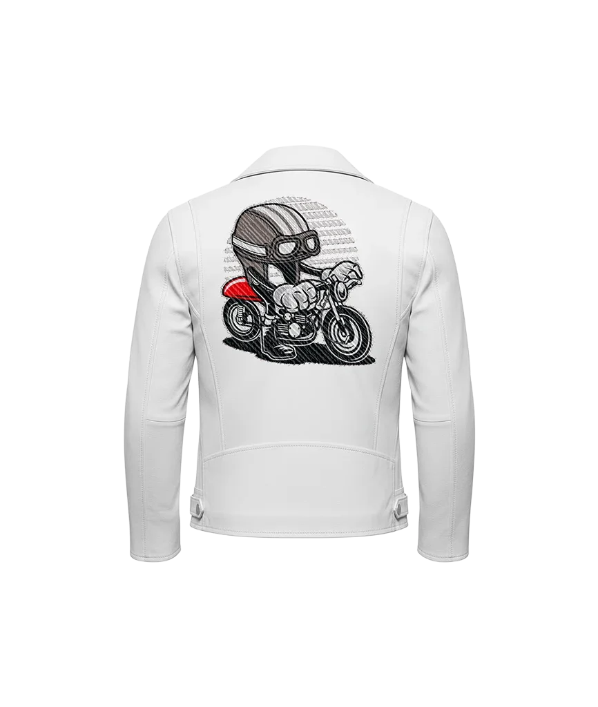 Cafe Racer Rider Helmet Mascot Embroidered Leather Biker Jacket