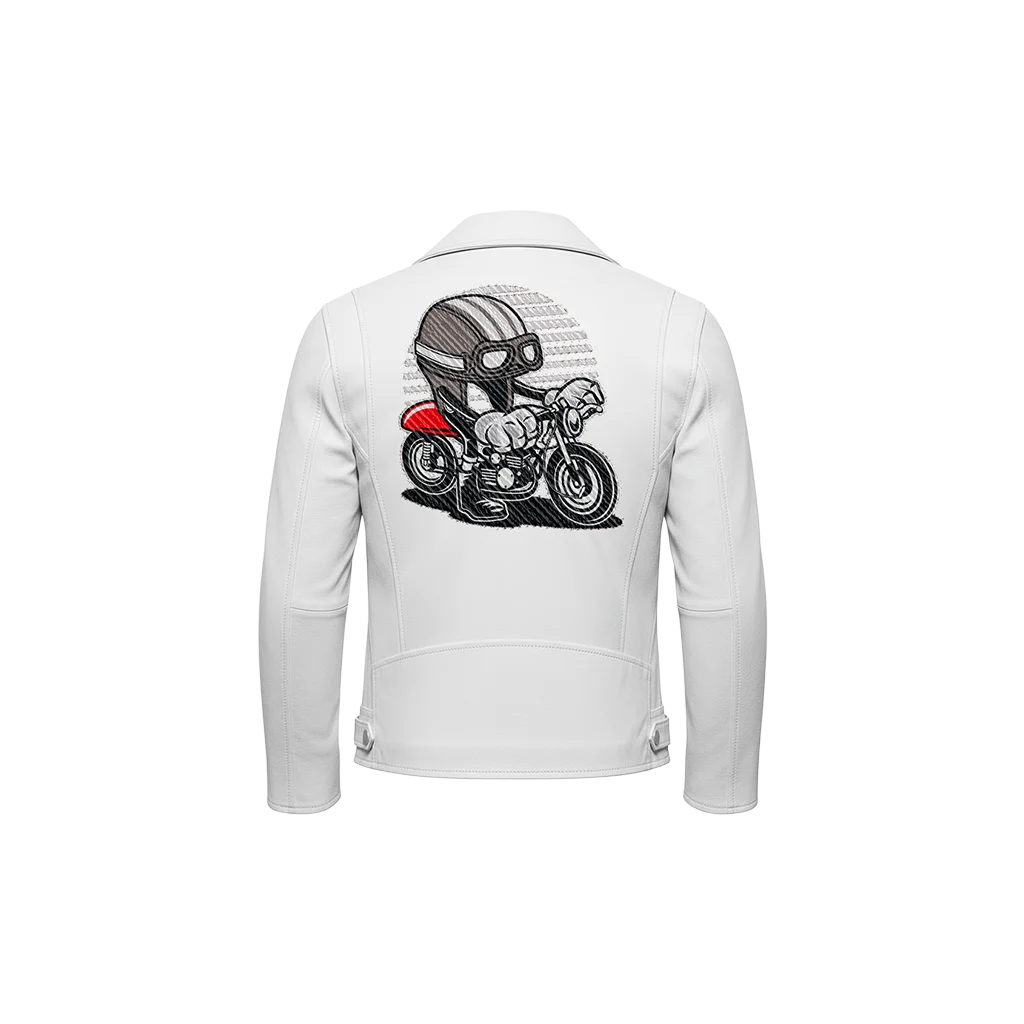 Cafe Racer Rider Helmet Mascot Embroidered Leather Biker Jacket