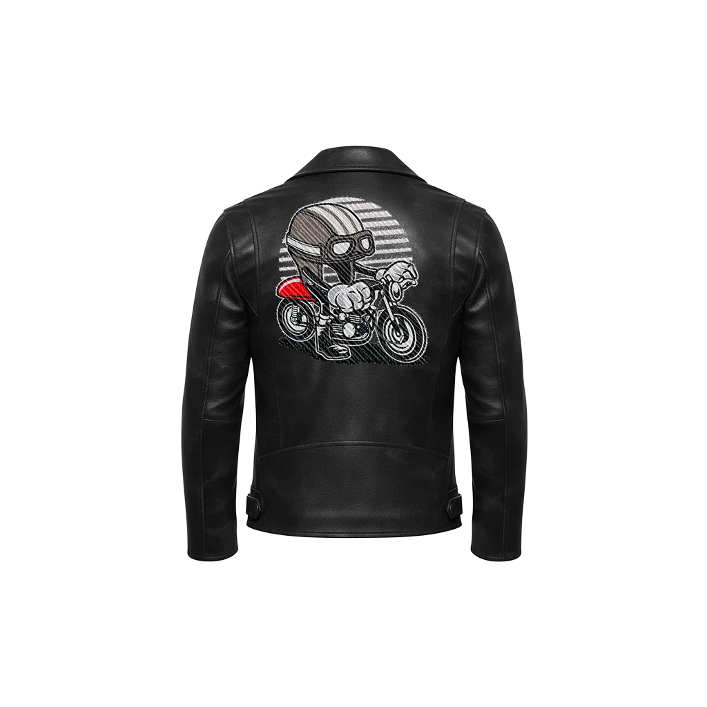 Cafe Racer Rider Helmet Mascot Embroidered Leather Biker Jacket