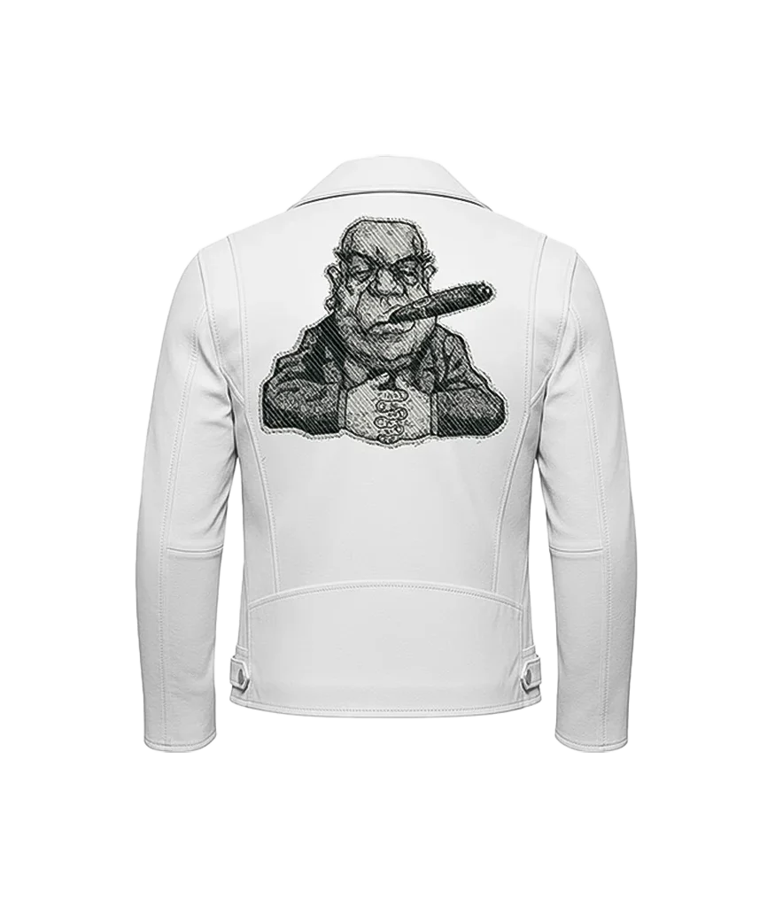 Cigar Smoking Mobster Embroidered Leather Moto Jacket