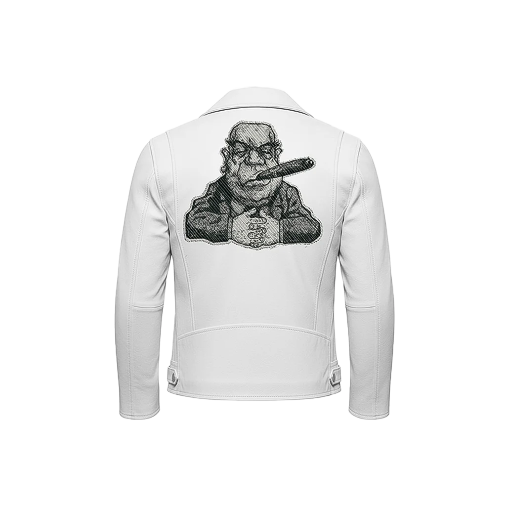 Cigar Smoking Mobster Embroidered Leather Moto Jacket