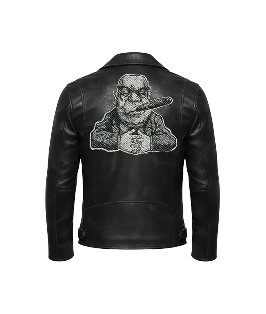 Cigar Smoking Mobster Embroidered Leather Moto Jacket
