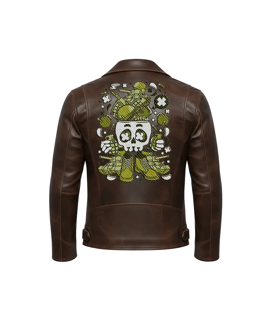 Combat Skull Military Tank & Grenades Leather Jacket