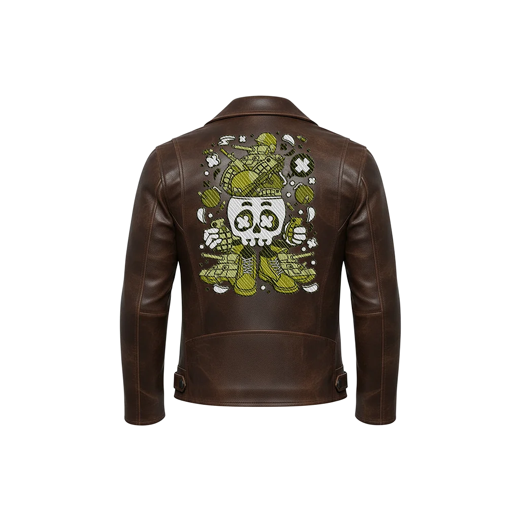Combat Skull Military Tank & Grenades Leather Jacket