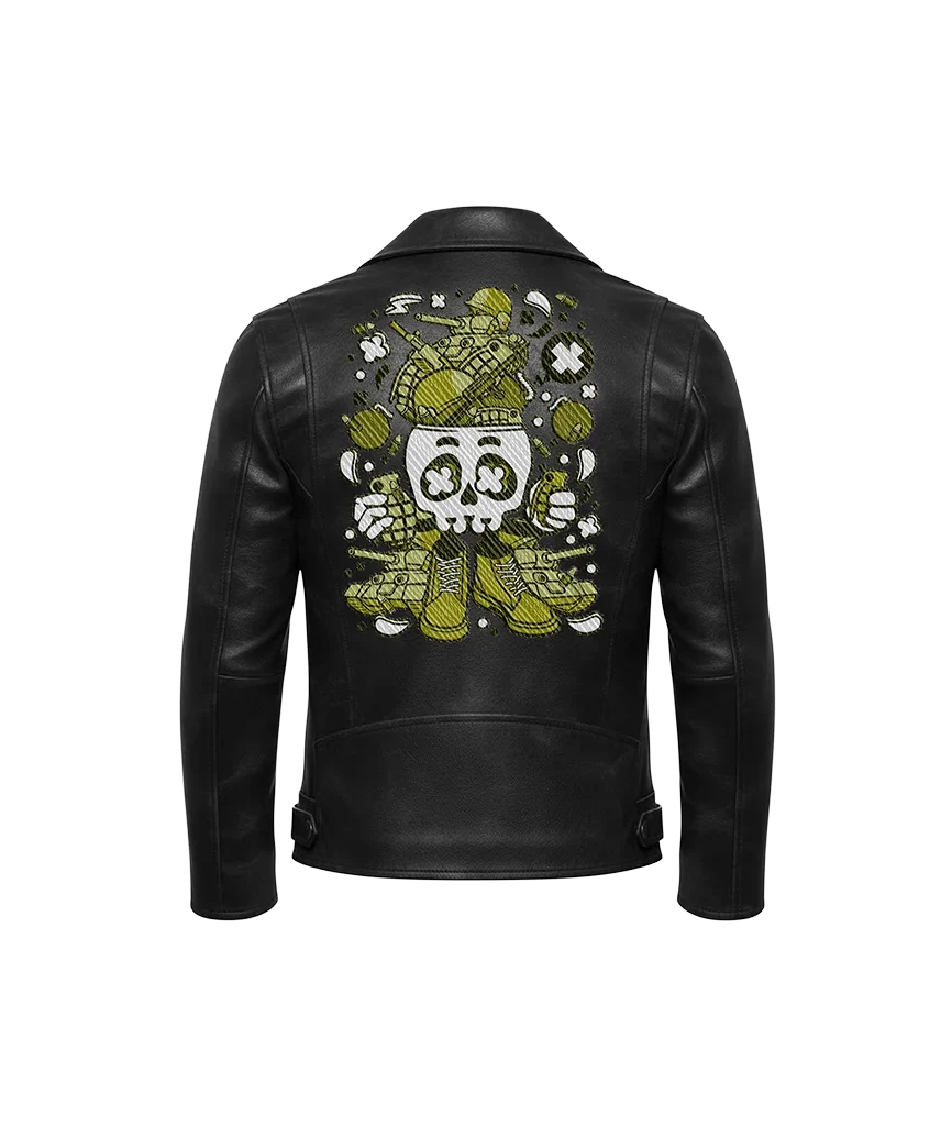 Combat Skull Military Tank & Grenades Leather Jacket