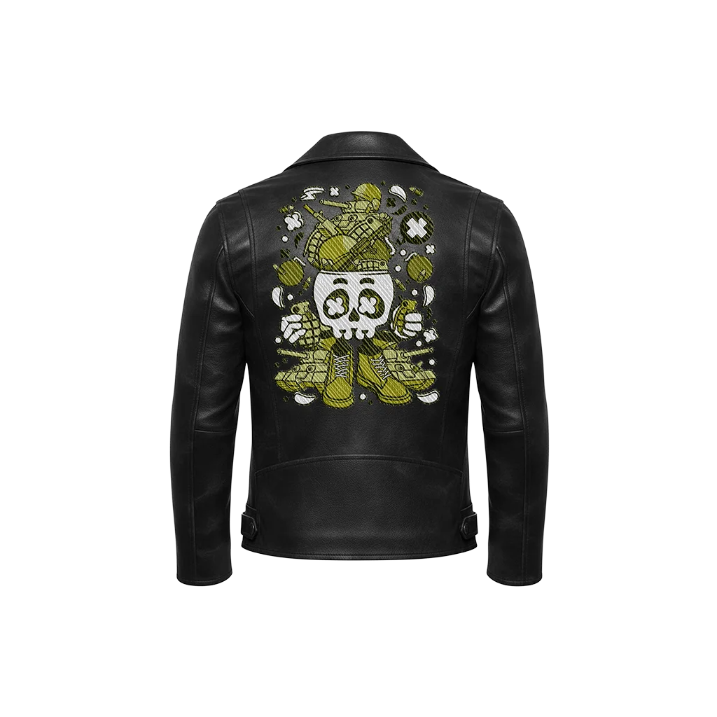 Combat Skull Military Tank & Grenades Leather Jacket
