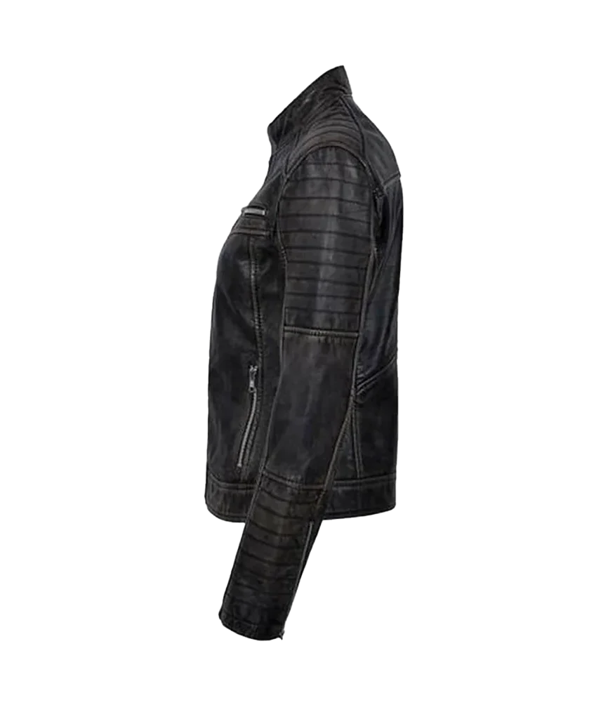 Women’s Distressed Black Leather Moto Jacket
