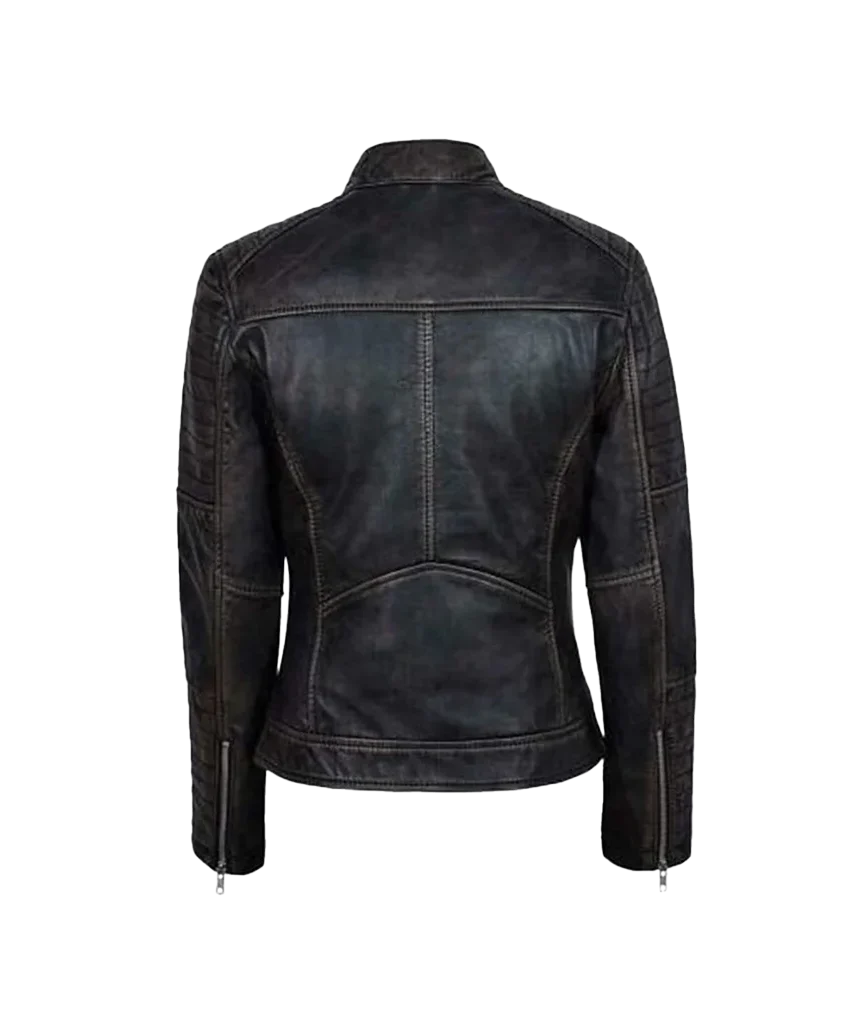 Women’s Distressed Black Leather Moto Jacket