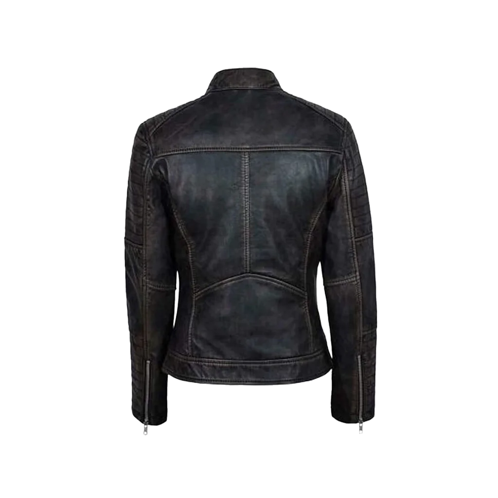 Women’s Distressed Black Leather Moto Jacket