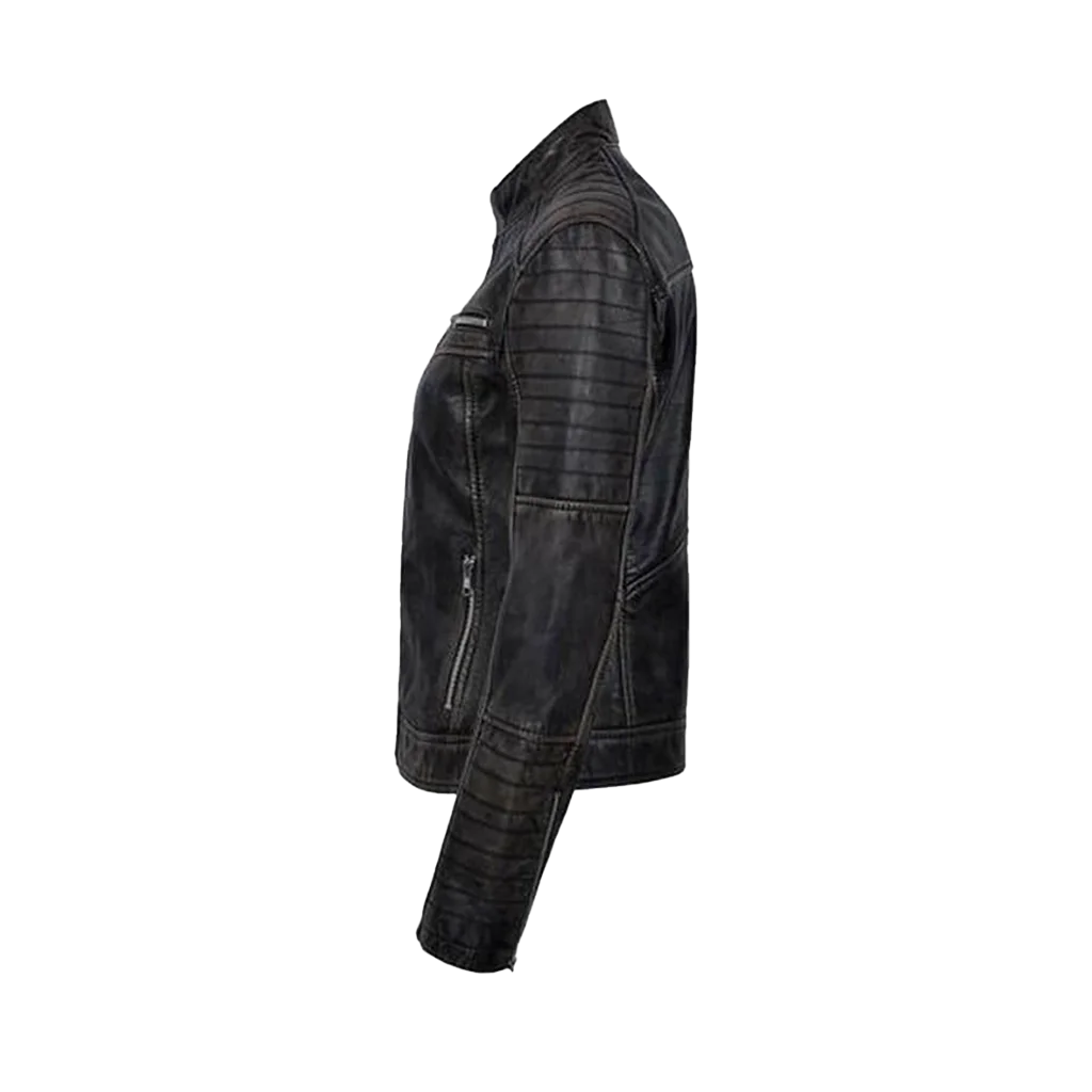 Women’s Distressed Black Leather Moto Jacket