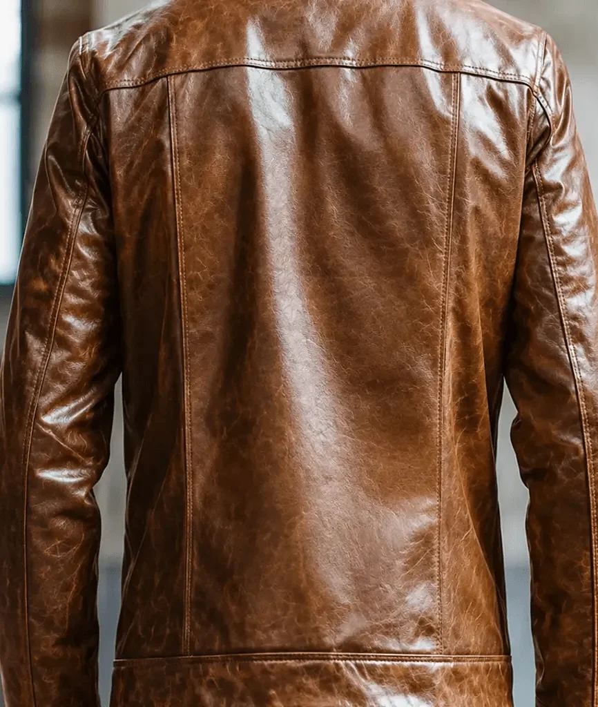 Men’s Distressed Brown Shearling Leather Trucker Jacket