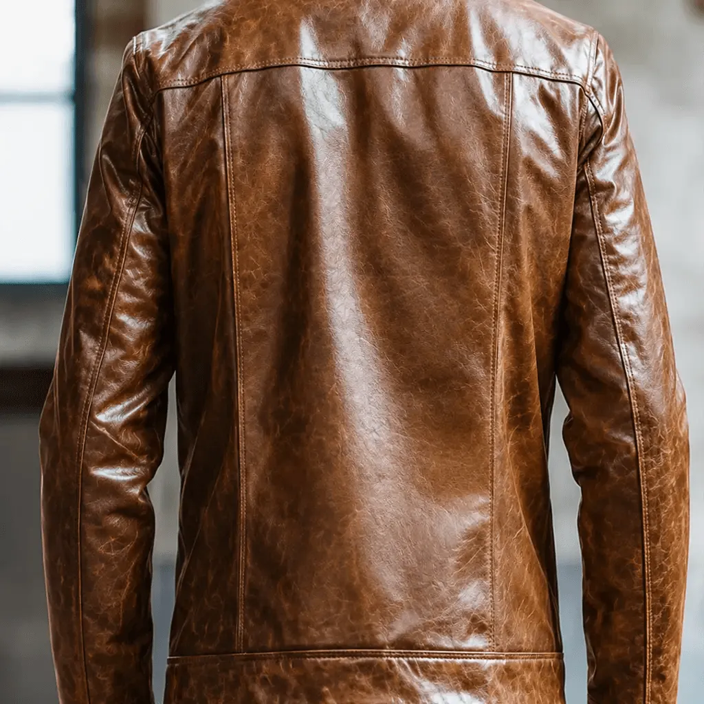 Men’s Distressed Brown Shearling Leather Trucker Jacket