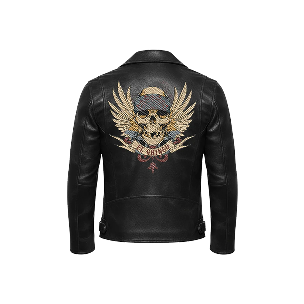 El Gringo Winged Skull Leather Moto Jacket