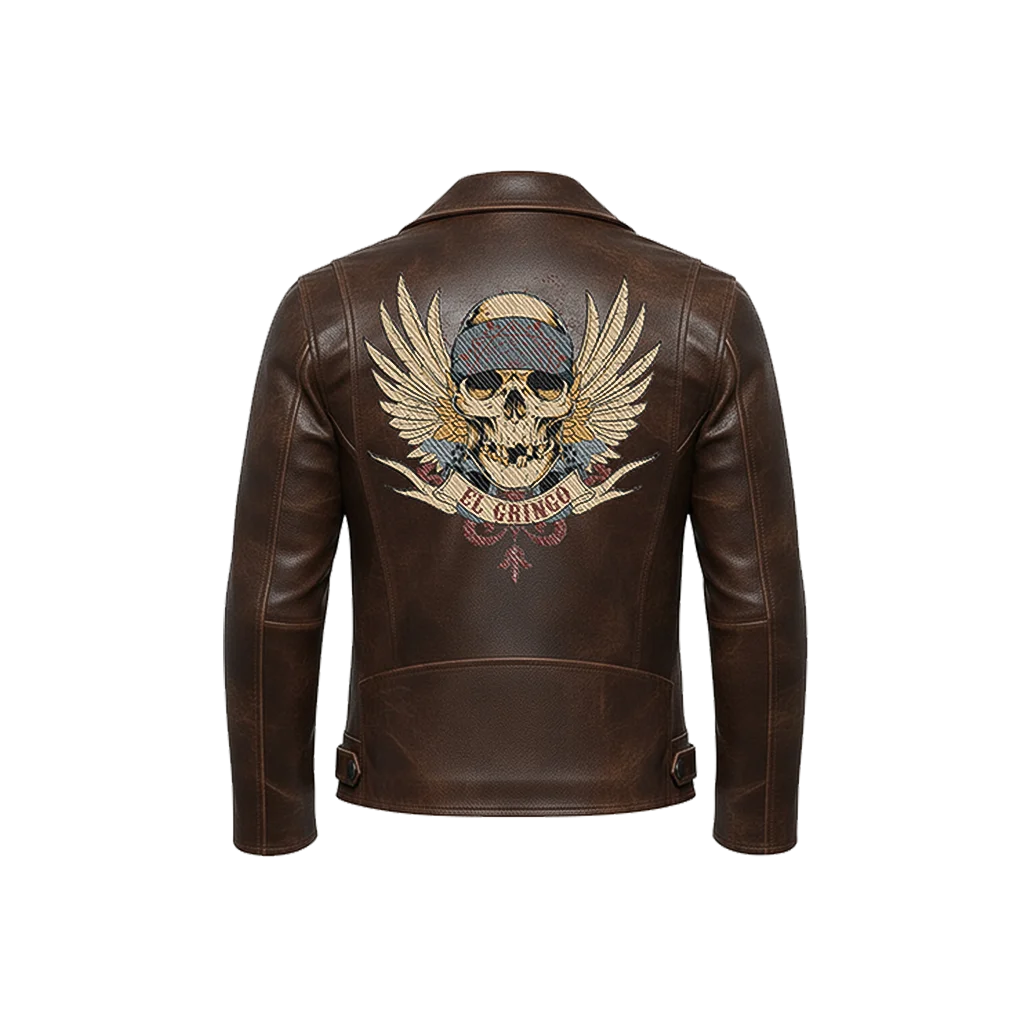 El Gringo Winged Skull Leather Moto Jacket