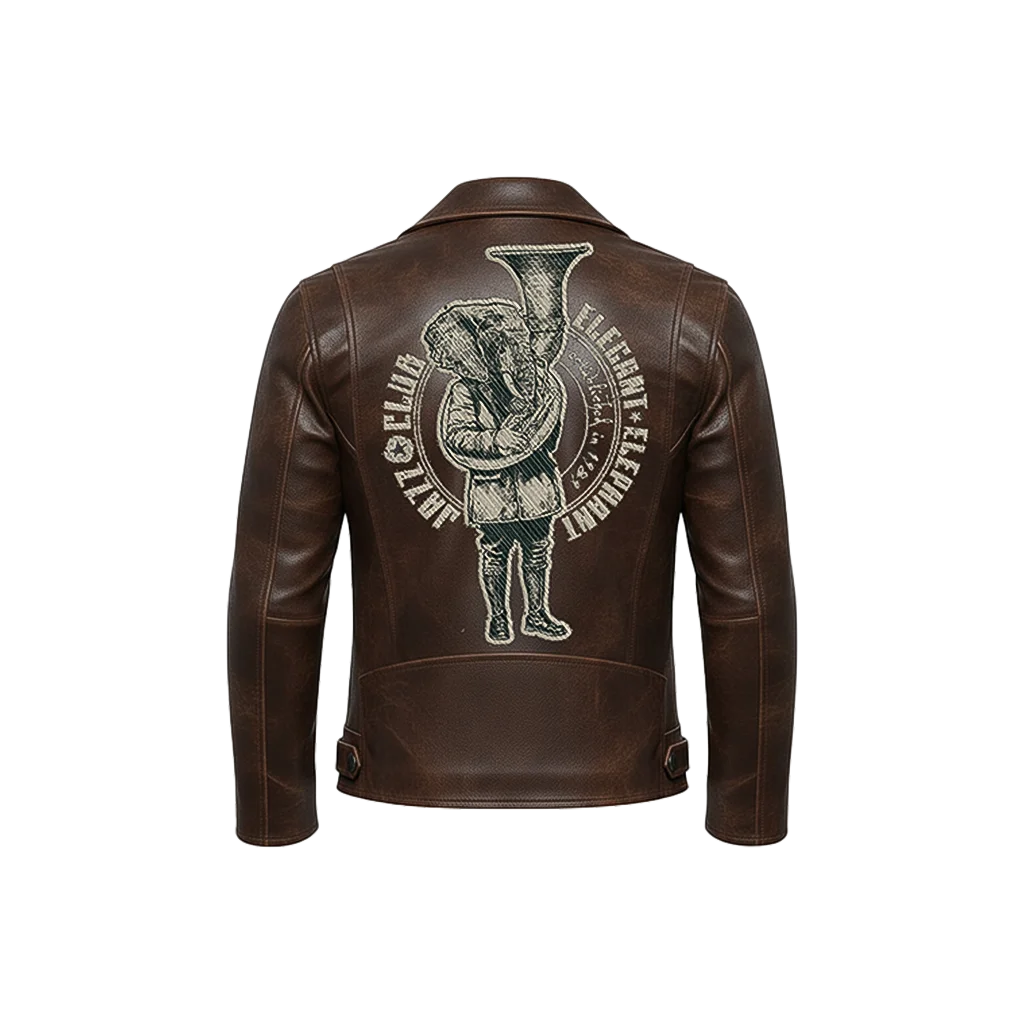 Elegant Elephant Jazz Club Leather Moto Jacket