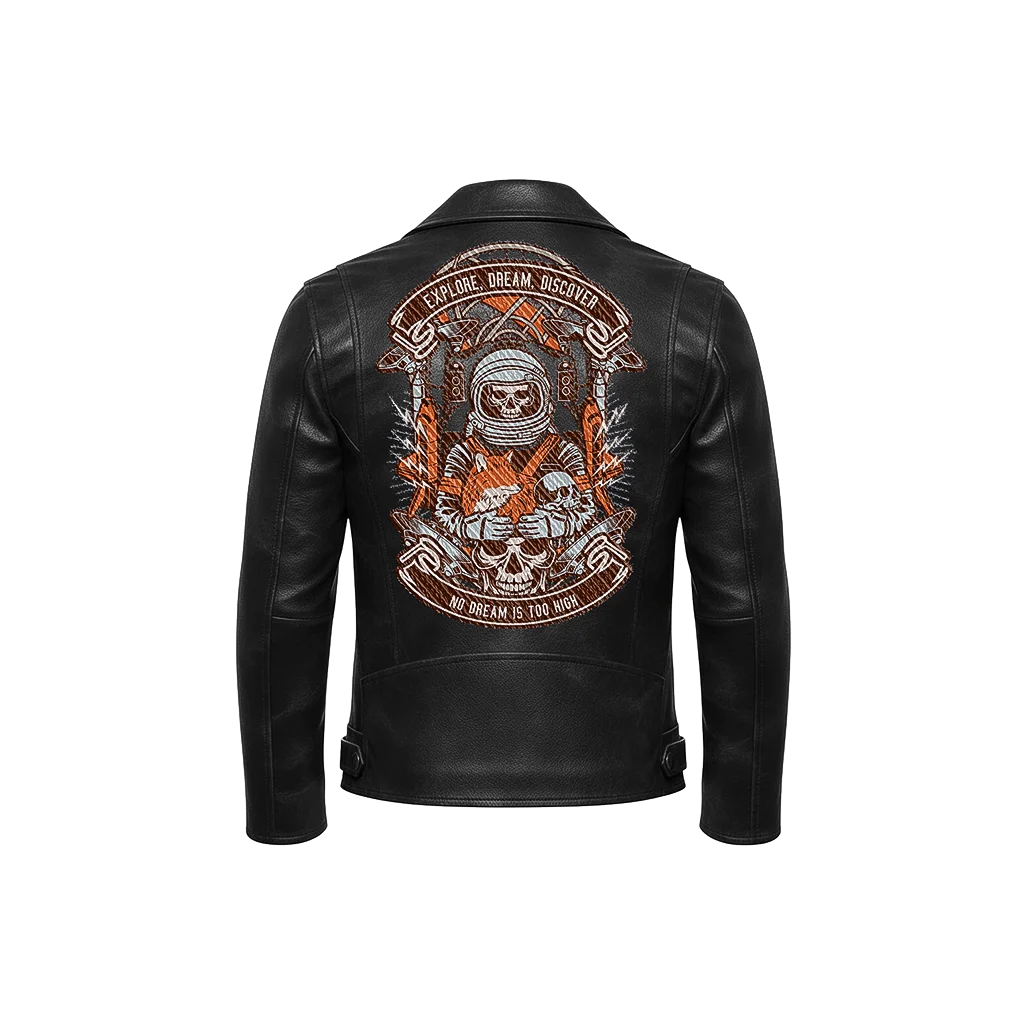 Explore, Dream, Discover Astronaut Skull Leather Jacket