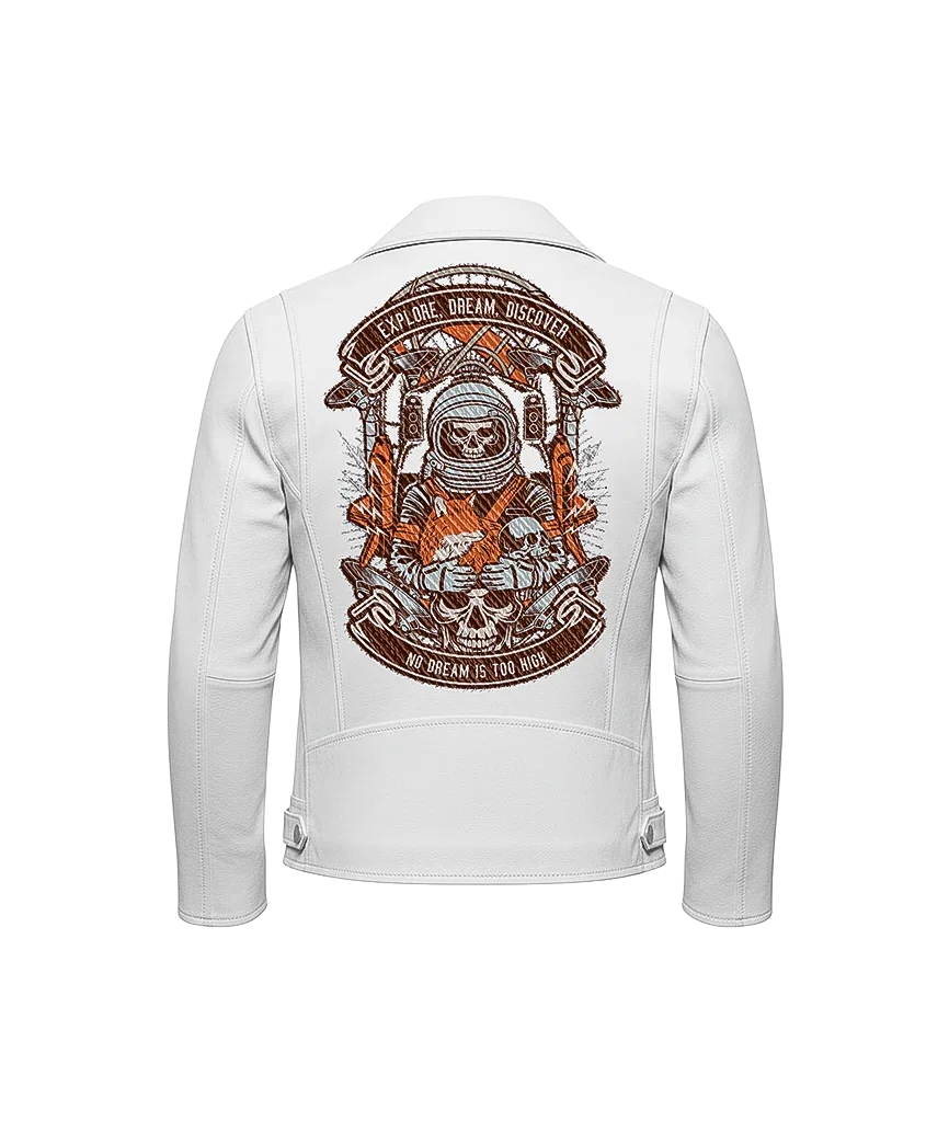 Explore, Dream, Discover Astronaut Skull Leather Jacket