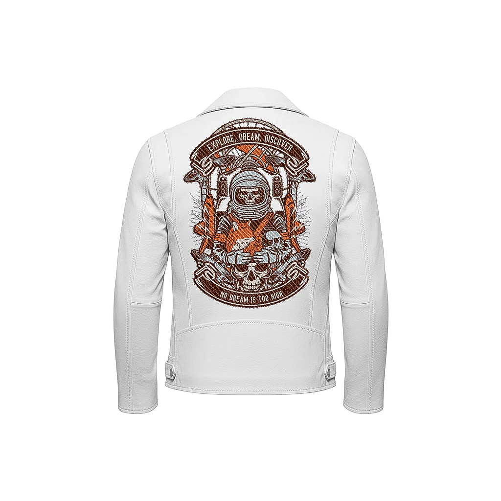 Explore, Dream, Discover Astronaut Skull Leather Jacket