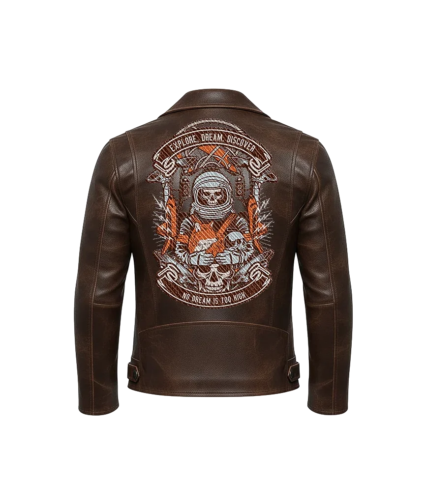 Explore, Dream, Discover Astronaut Skull Leather Jacket