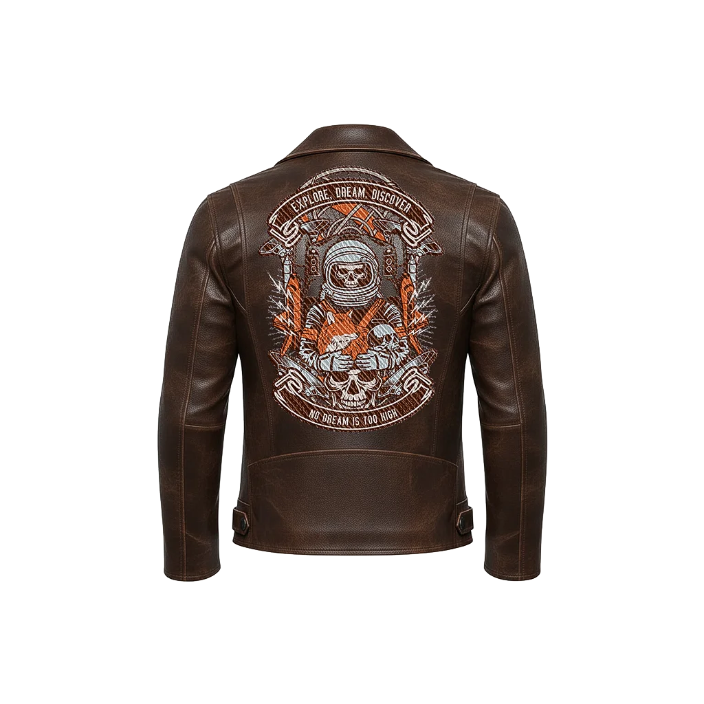 Explore, Dream, Discover Astronaut Skull Leather Jacket