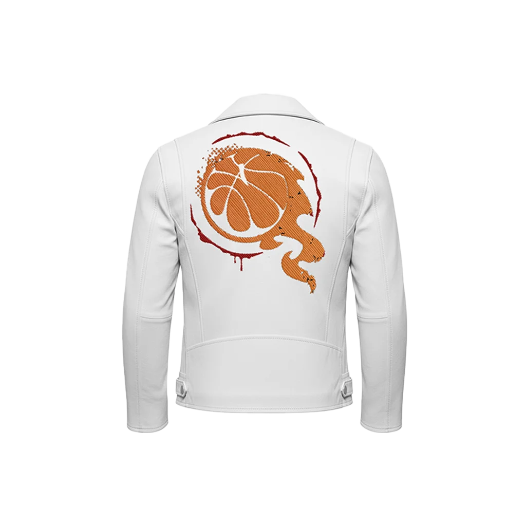 Flaming Basketball Embroidered Leather Moto Jacket