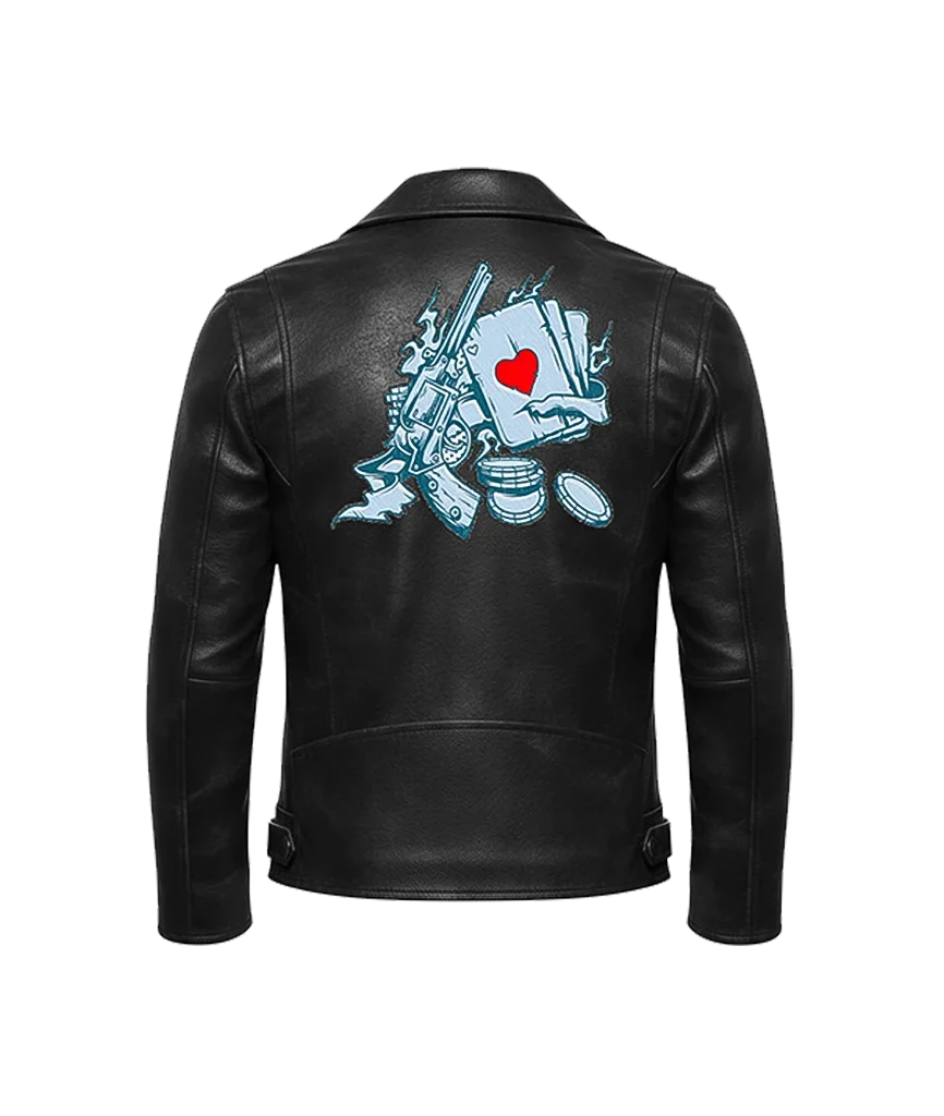 Gambler’s Luck Gun & Cards Leather Moto Jacket