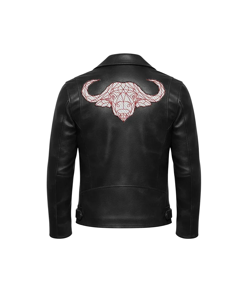 Geometric Bull Wireframe Skull Leather Jacket